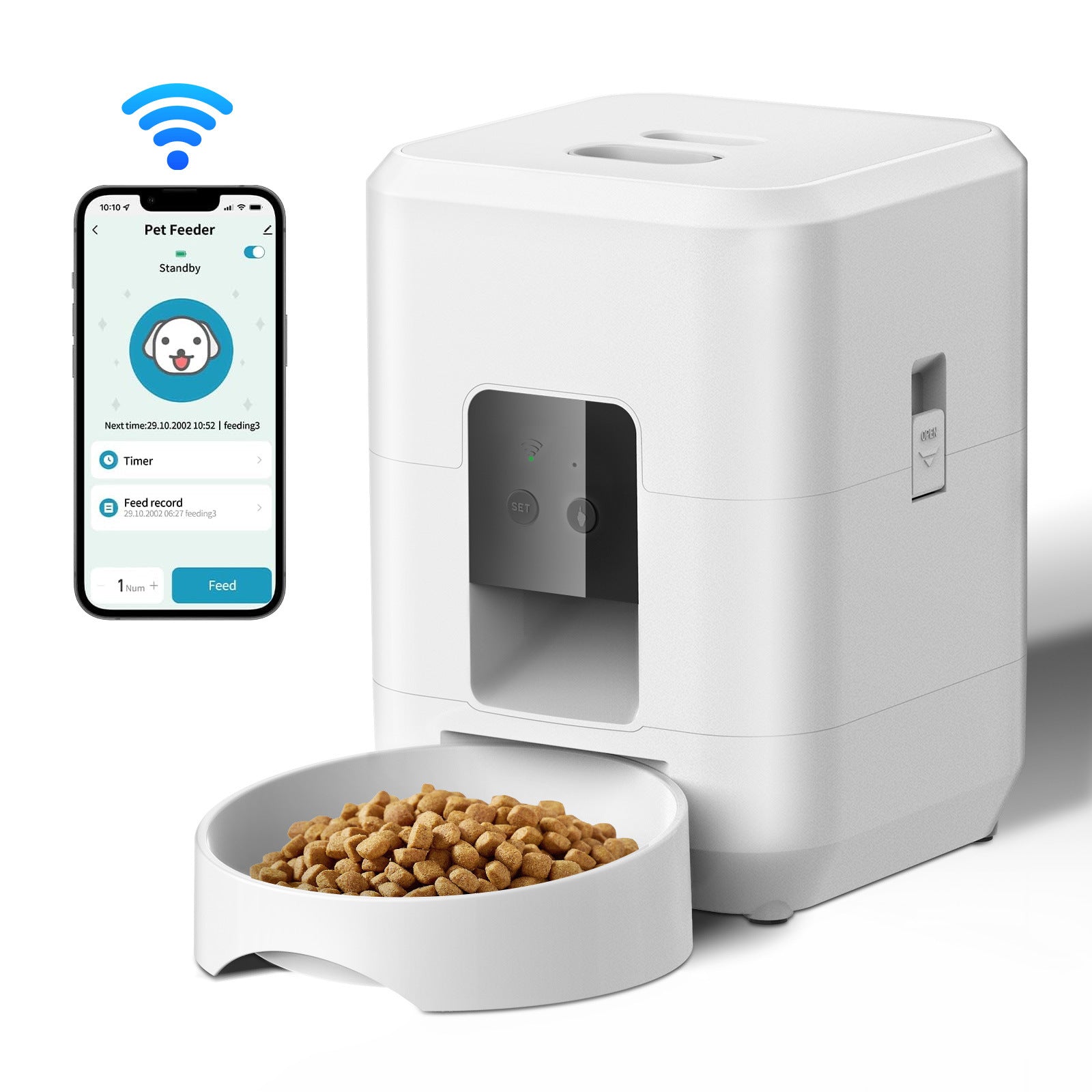 Smart Automatic Pet Feeder with Timer, Wifi App Control, Timed Quantitative Dry Food, Dispenser with Portion Control for Cats and Dogs