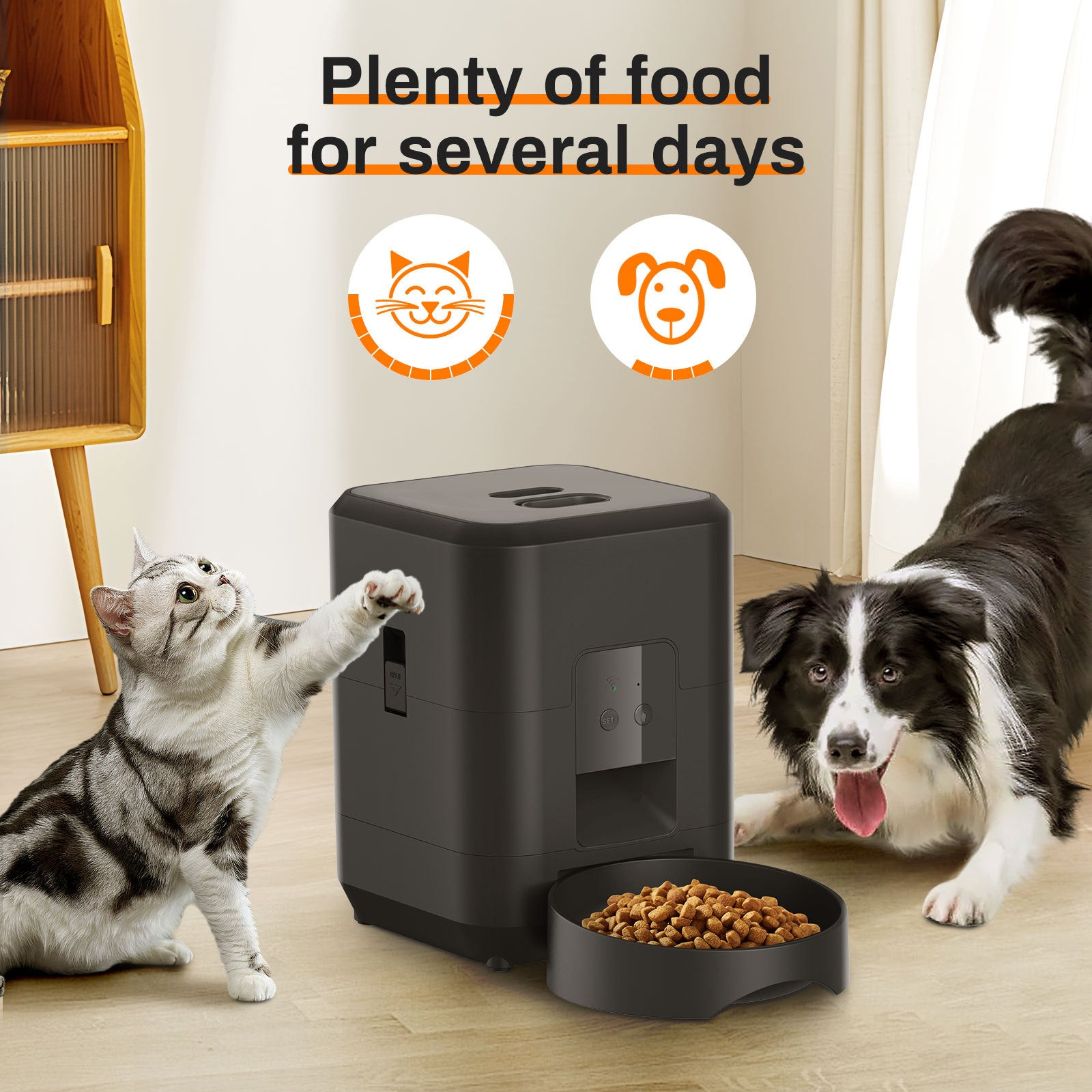 Smart Automatic Pet Feeder with Timer, Wifi App Control, Timed Quantitative Dry Food, Dispenser with Portion Control for Cats and Dogs